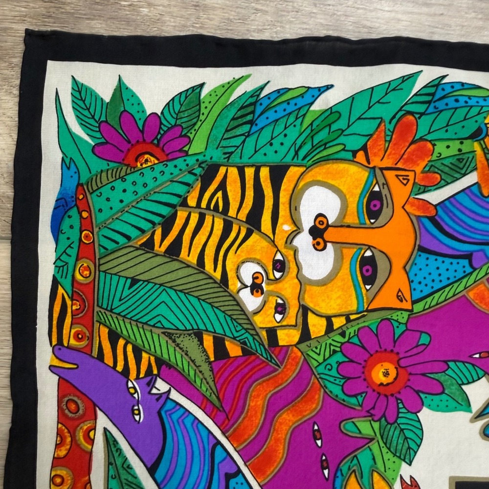 Laurel‎ Burch Vintage Silk Scarf Jungle Animals The Honey Collection Square 20" - Picture 6 of 11